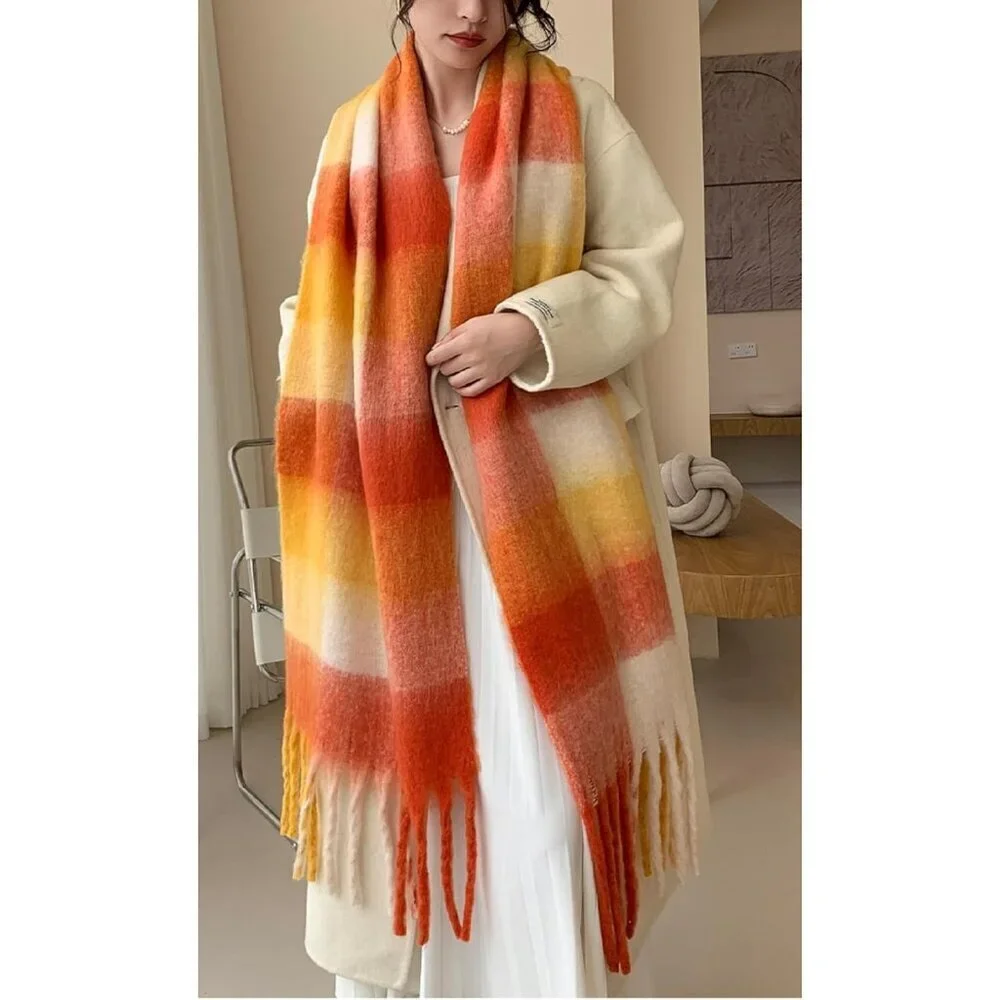 Women's Red Beige Yellow Winter Warm Shawl Cold Weather Thick Blanket Scarfs